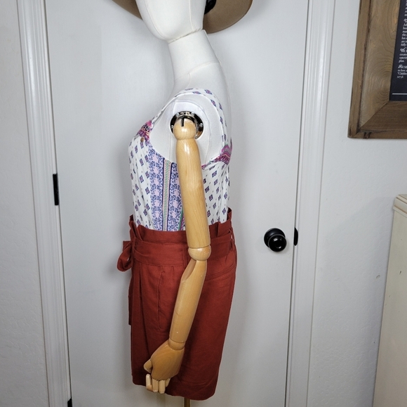 Boden St Ives Paperbag Tie Waist Linen Shorts Rust Size 6 - Picture 3 of 8